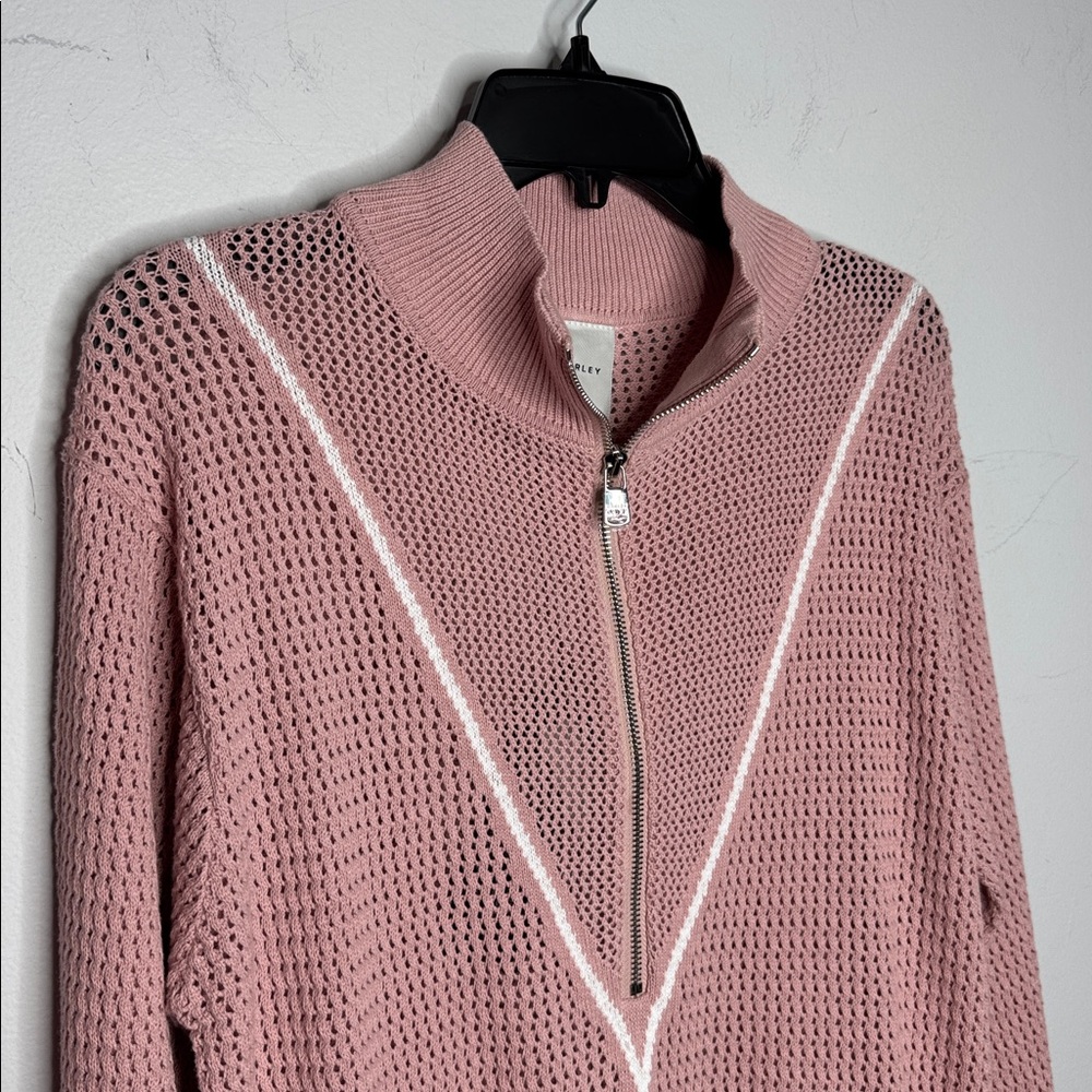 Varley Women's Calva Cotton Open Knit Sweater Pink Mauve 1/2 Zip NWT - Picture 8 of 10
